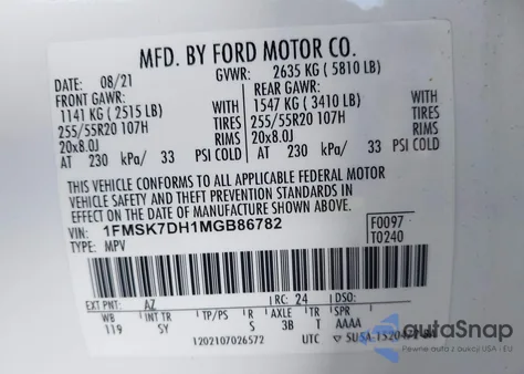 2021 Ford Explorer Xlt from USA, damaged, VIN 1FMSK7DH1MGB86782